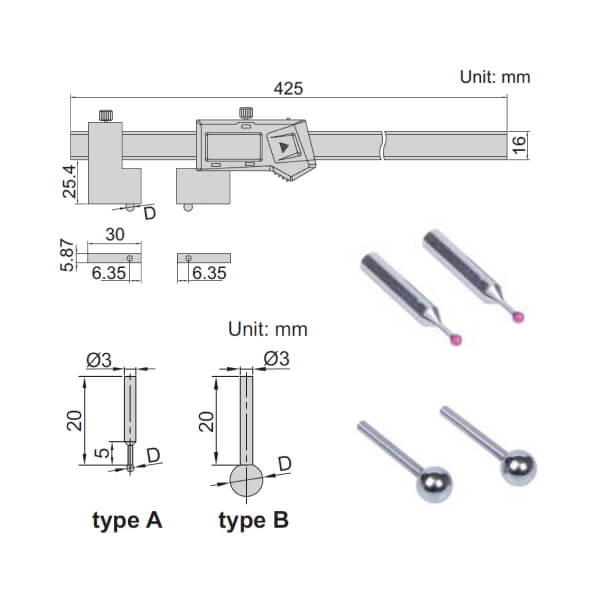 Thước kẹp điện tử Insize 1528-3001 đầu đo tròn thay thế được