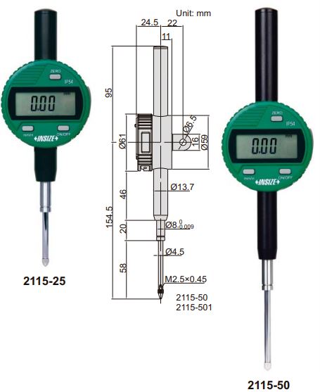 Đồng hồ so điện tử chống nước Insize 2115