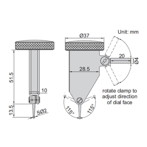 Đồng hồ so chân gập dải đo lớn Insize 2480-16