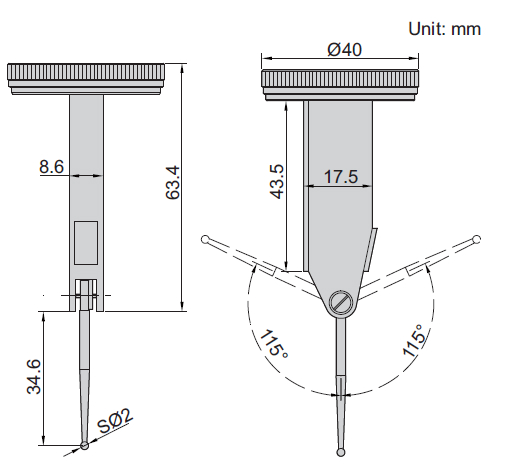 Đồng hồ so chân gập loại đầu đo dài Insize 2896-05