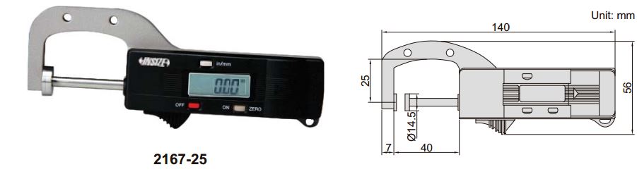 Đồng hồ điện tử đo độ dày vật liệu Insize 2167