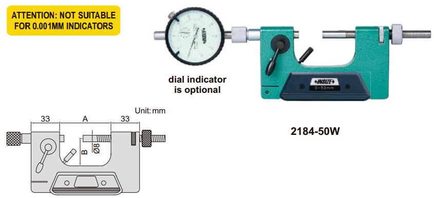 Đồng hồ cơ khí đo độ dày vật liệu Insize 2184