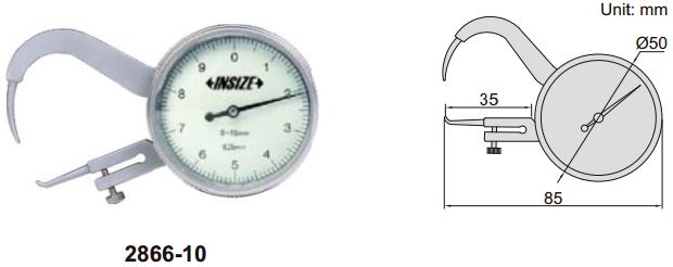Đồng hồ đo độ dày với đầu nhọn Insize 2866