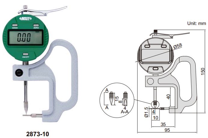 Đồng hồ điện tử đo độ dày ống Insize 2873
