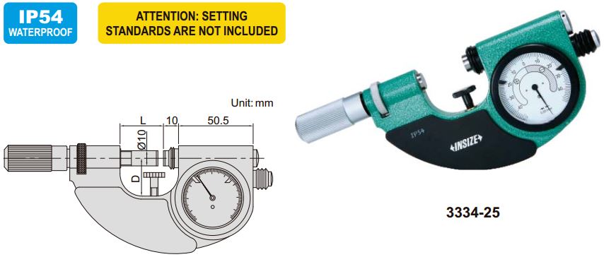 Đồng hồ cơ khí đo độ dày vật liệu (loại phổ thông ) Insize 3334