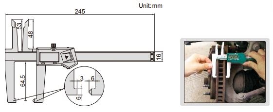 Thước kẹp điện tử đo độ dày phanh đĩa và má phanh Insize